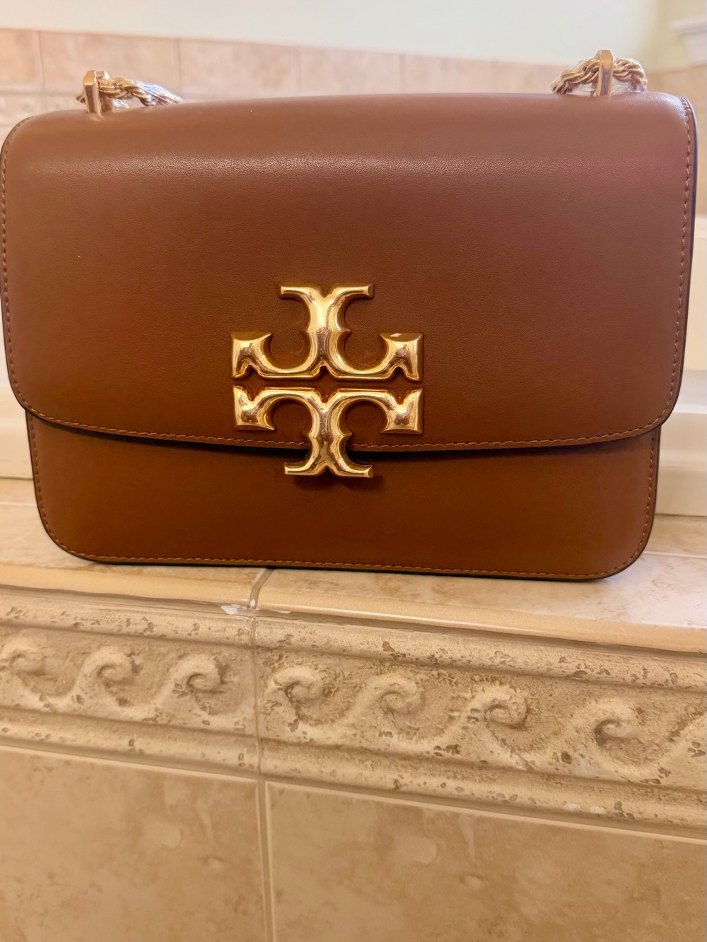 Tory Burch Brown Leather Crossbody with Gold Logo